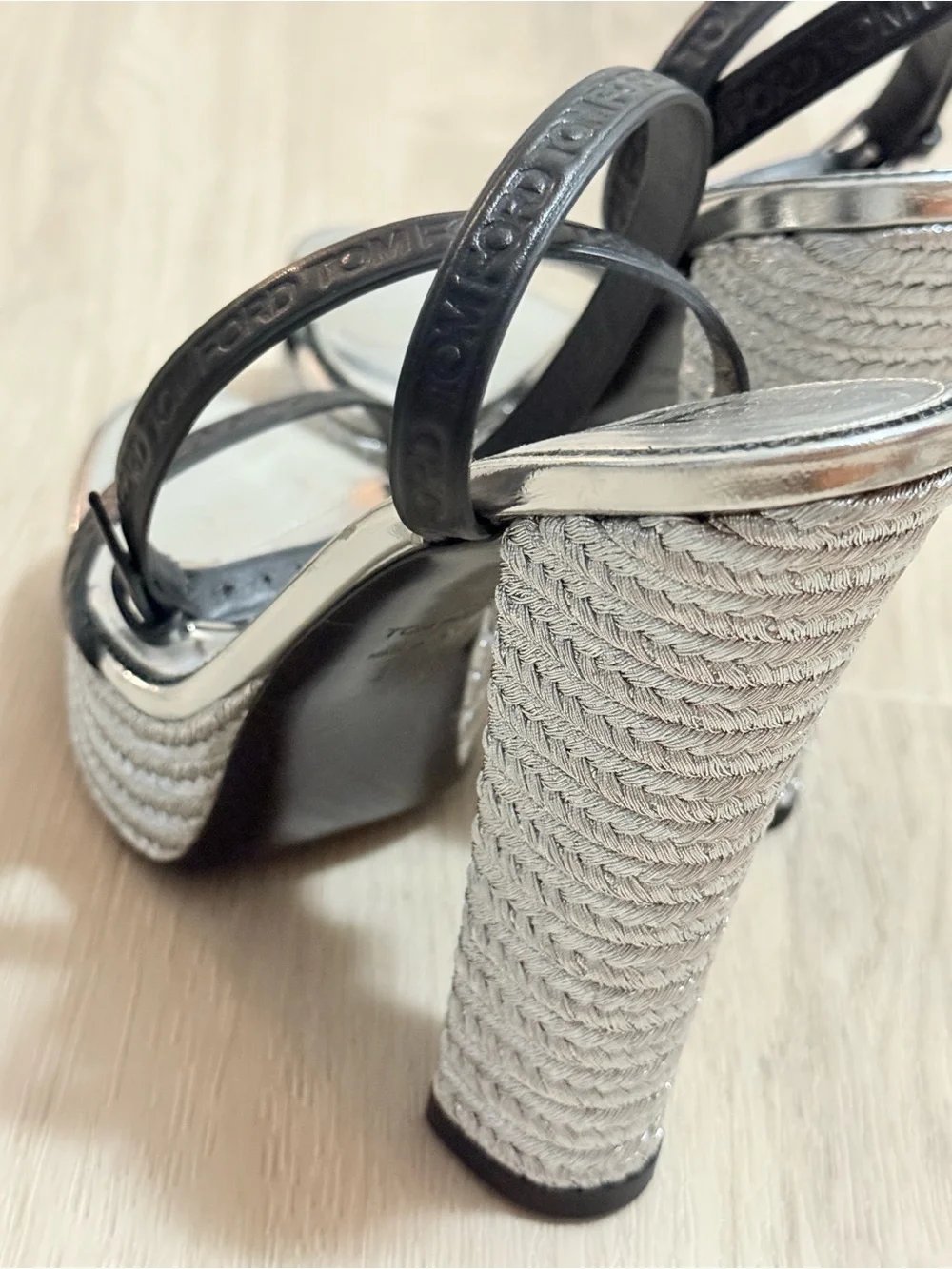 Tom Ford Silver and Black Platform Espadrille Sandals